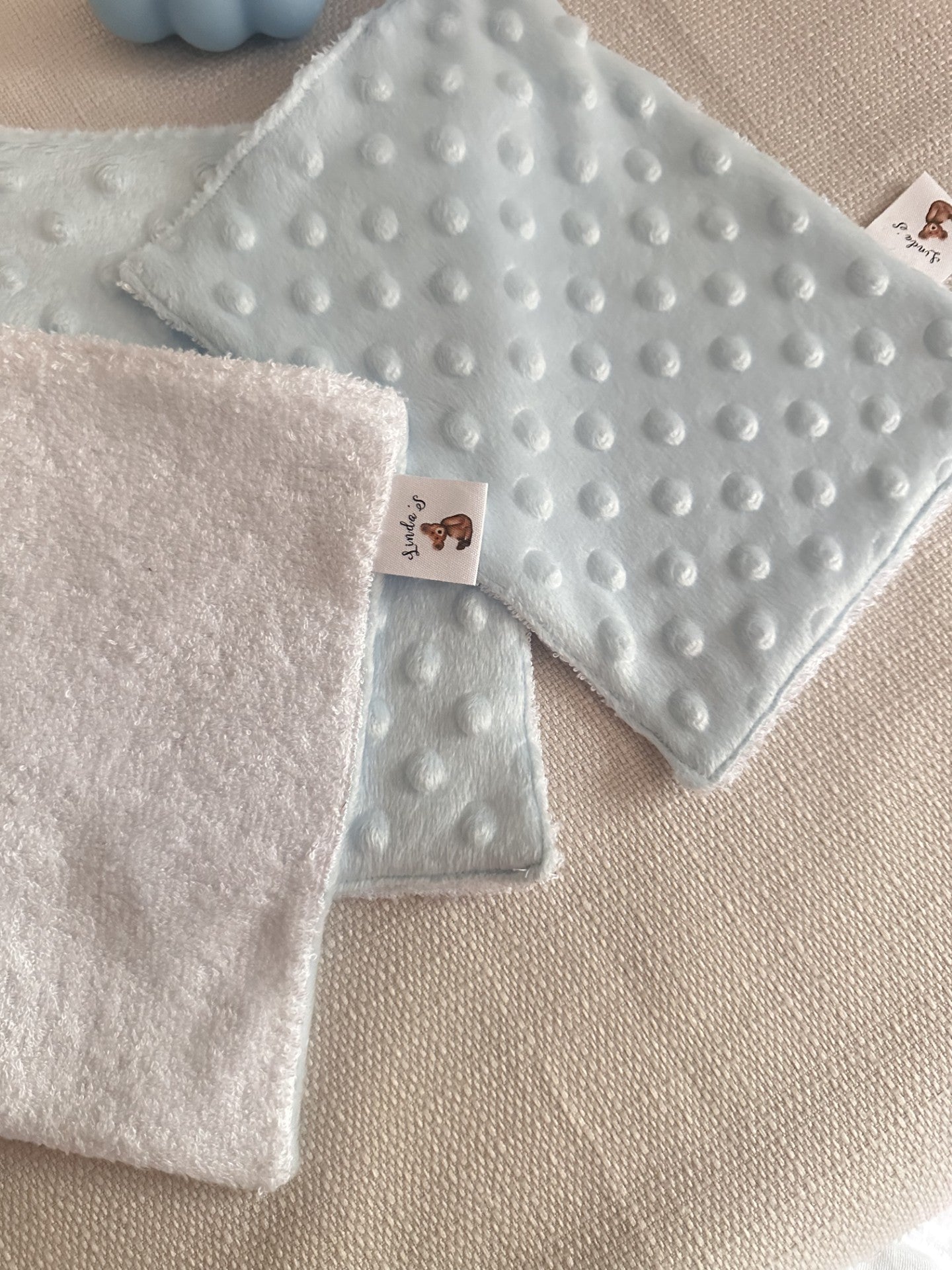 Lots de 4 lingettes en minky bleu Oeko-tex